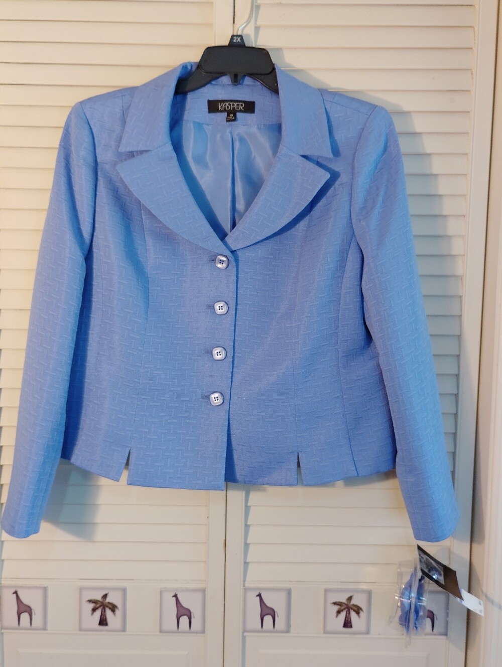 Kasper Light Blue Textured Skirt Set Jacket - Picture 5 of 11